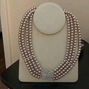 Pearl 4 strand and rhinestone necklace NEW